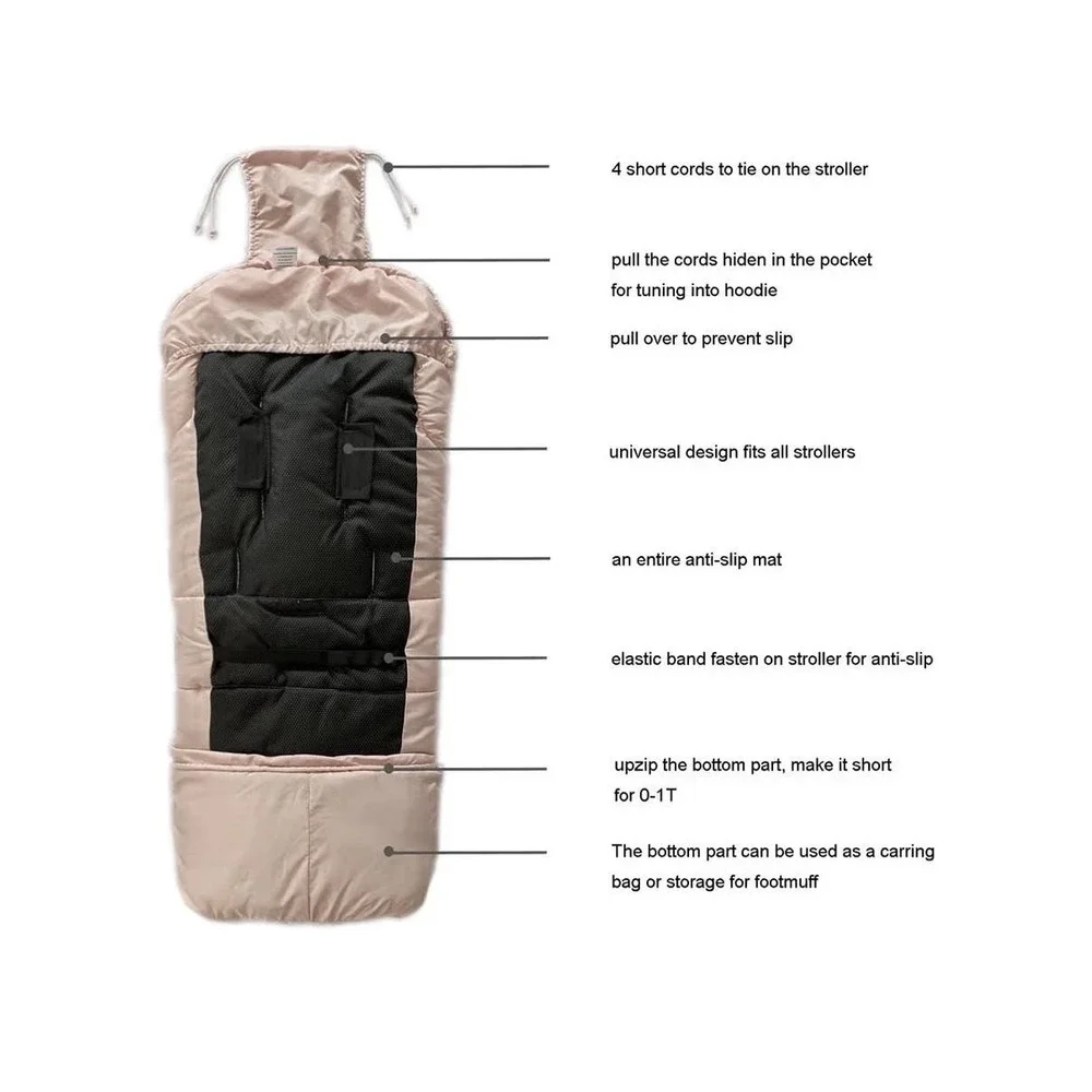 Baby Stroller Footmuff Pink Warm Sleeping Bag Bunting 0-5T Universal 35-47in - Picture 3 of 10